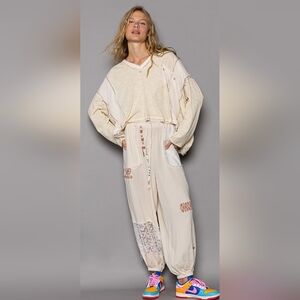 POL Mixed Pattern V Neck Long Sleeve Oversized Shirt